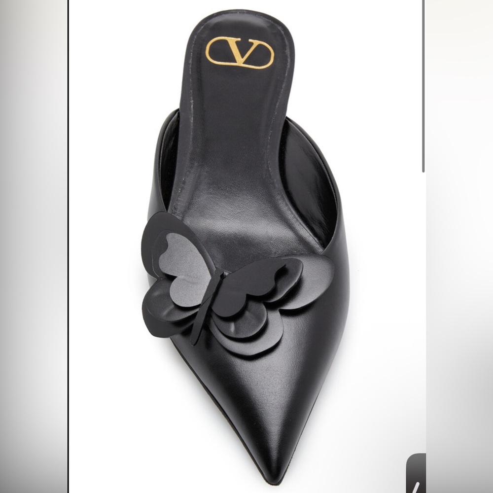 Valentino Garavani Black Archive Butterfly Leather Mule Size 38 NWT